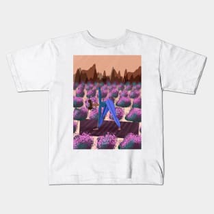 Yoga girl in a field of lavender - very peri Kids T-Shirt